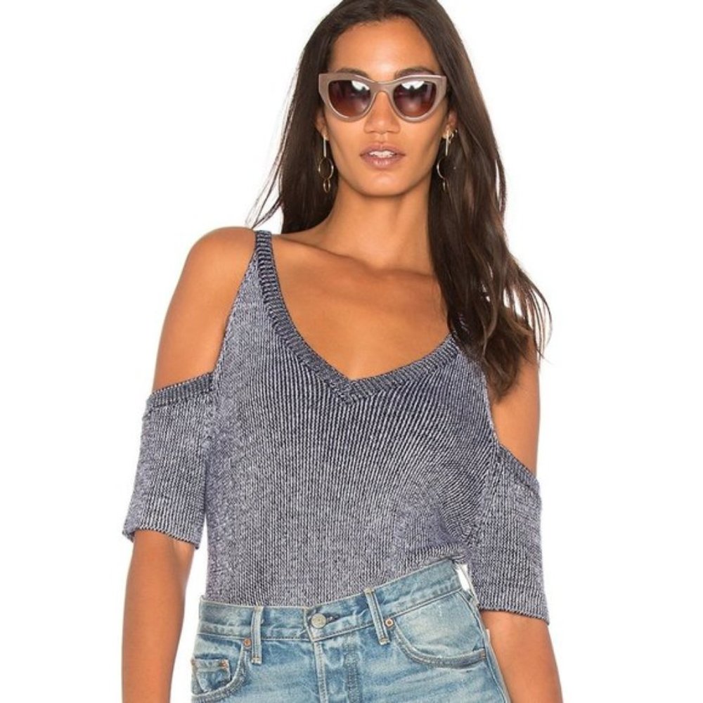 Splendid Surrey Marl Cold Shoulder Ribbed Knit Pullover Top (M)